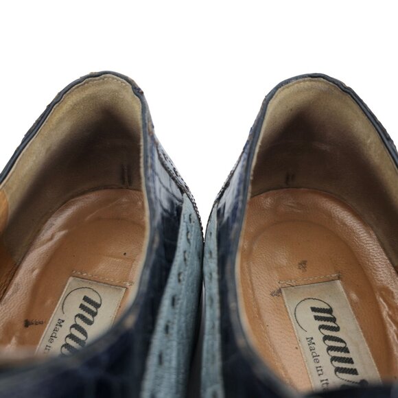 Vintage Mauri Exotic Alligator Ostrich Navy Blue Dress Shoes Mens 12 M Italy - Picture 12 of 13